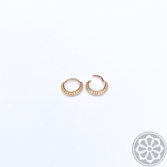 Piercing Clicker Duplo Saturno Zirconia PVD Gold Aço