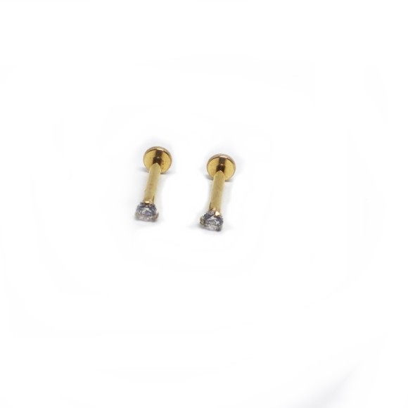 LABRET ZIRCÔNIA C/ GARRA PVD GOLD PEDRA 2MM 1.2X8X2