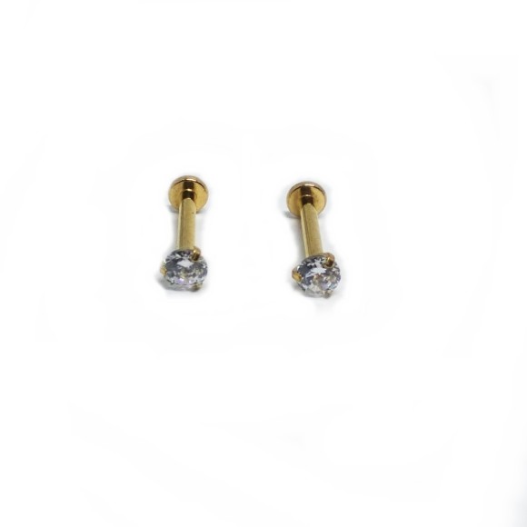 LABRET ZIRCÔNIA C/ GARRA TITÂNIO GOLD PEDRA 3MM 1.2X8X3