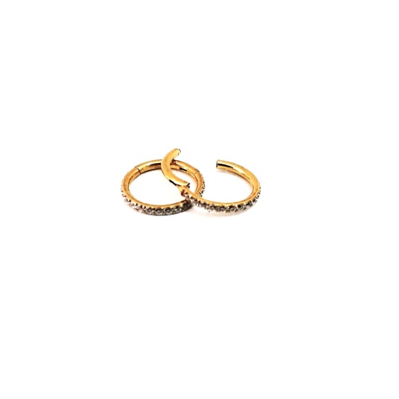 ARGOLA CLICKER CRAVEJADA ZIRCÔNIA FRONTAL PVD GOLD 6MM 1.2X6MM - AÇO